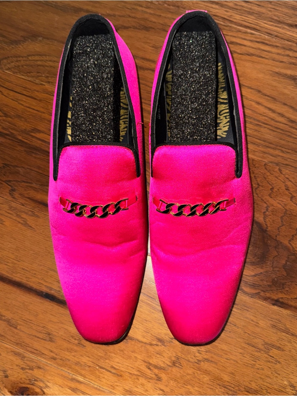 Hot Pink Satin Chain-Trim Men’s Loafers